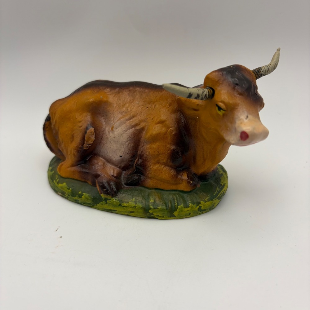 Vintage Hand Painted‎ Nativity Ox Figurine Made in Italy Paper Mache 4.5 Inch
